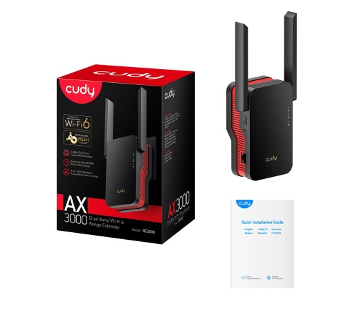 Усилитель Wi-Fi/ AX3000 Wi-Fi 6 Mesh Repeater, AP mode, Chipset MediaTek, Cudy Mesh Support, 2402Mbps at 5GHz + 574Mbps at 2.4GHz, 802.11ax/ac/a/b/g/n, 1 Gigabit Ethernet Port, WPS button, Intelligent Signal Light, WPA3, LED control Усилитель Wi-Fi/ AX3000 Wi-Fi 6 Mesh Repeater, AP mode, Chipset MediaTek, Cudy Mesh Support, 2402Mbps at 5GHz + 574Mbps at 2.4GHz, 802.11ax/ac/a/b/g/n, 1 Gigabit Ethernet Port, WPS button, Intelligent Signal Light, WPA3, LED control