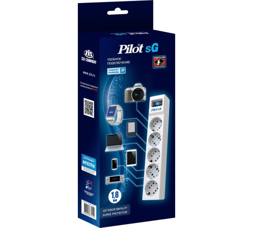 Сетевой фильтр/ Surge protector Pilot SG5 5 outlets (GP), 10A / 2.2kVt, automatic circuit-breaker, 1.8 m Сетевой фильтр/ Surge protector Pilot SG5 5 outlets (GP), 10A / 2.2kVt, automatic circuit-breaker, 1.8 m