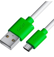 GCR Кабель 0.5m MicroUSB, белый, зеленые коннекторы, быстрая зарядка, 28/24 AWG, GCR-53225