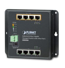 WGS-804HPT индустриальный коммутатор/ IP30, IPv6/IPv4, 8-Port 1000TP Wall-mount Managed Ethernet Switch with 4-Port 802.3AT POE+ (-40 to 75 C), dual redundant power input on 48-56VDC terminal block and power jack, SNMPv3, 802.1Q VLAN, IGMP Snooping, SSL,