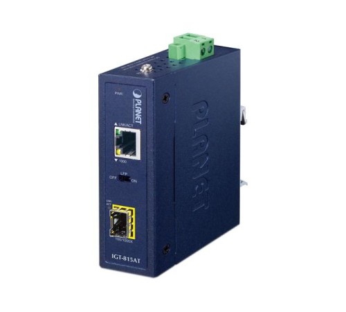 медиа конвертер/ PLANET IGT-815AT IP30 Compact size Industrial 100/1000BASE-X SFP to 10/100/1000BASE-T Media Converter (-40 to 75 C, LFP Supported) медиа конвертер/ PLANET IGT-815AT IP30 Compact size Industrial 100/1000BASE-X SFP to 10/100/1000BASE-T Media Converter (-40 to 75 C, LFP Supported)