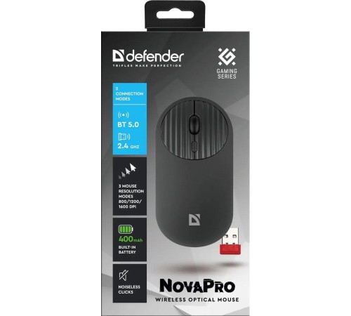 Defender Беспроводная оптическая мышь NovaPro MM-316 чрн,2.4G+BT,4кн,1600dpi,400мАч