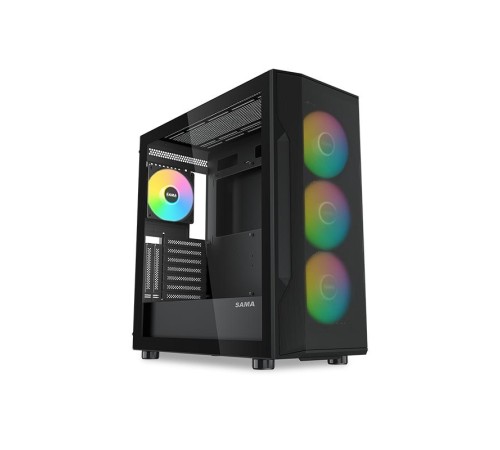 Корпус ПК без блока питания/ Case SAMA S40 Black, Midi-Tower, TG, 4x120mm ARGB, 2xUSB 3.0 + 1xUSB 3.1 Type-C, ATX, mATX, mITX Black