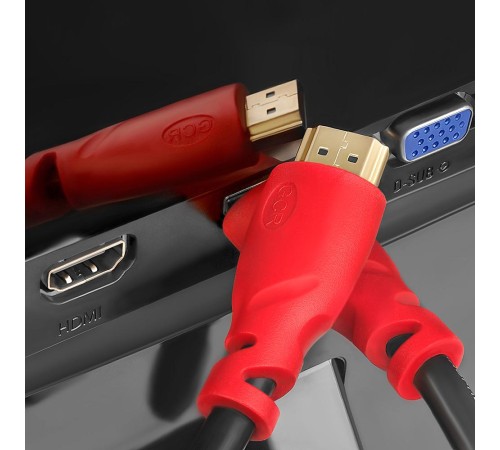 GCR Кабель 1.0m HDMI версия 1.4, черный, красные коннекторы, OD7.3mm, 30/30 AWG, позолоченные контакты, Ethernet 10.2 Гбит/с, 3D, 4K GCR-HM350-1.0m, экран