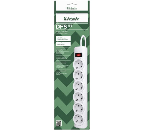 Сетевой фильтр Defender DFS 155 5 м, белый, 6 розеток/ Surge Protector Defender DFS 155 5m, white, 6 outlets Сетевой фильтр Defender DFS 155 5 м, белый, 6 розеток/ Surge Protector Defender DFS 155 5m, white, 6 outlets
