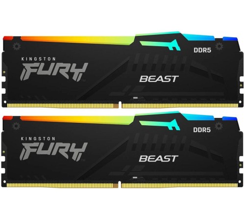 Память оперативная/ Kingston 64GB 5600MT/s DDR5 CL40 DIMM (Kit of 2) FURY Beast RGB XMP Память оперативная/ Kingston 64GB 5600MT/s DDR5 CL40 DIMM (Kit of 2) FURY Beast RGB XMP