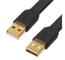 GCR Кабель PROF 2.0m USB 2.0 AM/AM плоский, черный, GOLD, 28/24 AWG, экран, морозостойкий, GCR-UM7M-BСG-2.0m