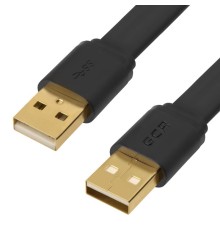 GCR Кабель PROF 2.0m USB 2.0 AM/AM плоский, черный, GOLD, 28/24 AWG, экран, морозостойкий, GCR-UM7M-BСG-2.0m