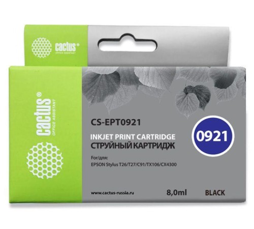 -/ Картридж струйный Cactus CS-EPT0921 T0921 черный (8мл) для Epson Stylus C91/CX4300/T26/T27/TX106/TX1