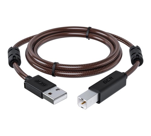 GCR Кабель PROF 3.0m USB 2.0, AM/BM, черно-прозрачный, ферритовые кольца, 28/24 AWG, экран, армированный, морозостойкий, GCR-52415