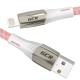 Greenconnect Кабель 1.2m для iPod, iPhone, iPad series MERCEDES& LED, PINK NYLON, супер быстрая зарядка, MFI, GCR-52165