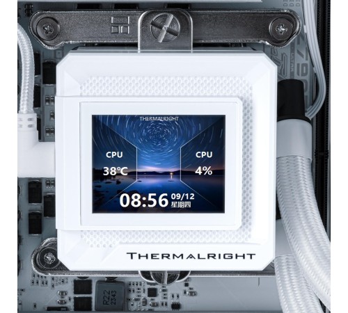 Водяное охлаждение для процессора/ Water Cooling System Thermalright Frozen Warframe SE 360 ARGB White (360mm, LED temp., Black, ARGB/ Fans: 3x120mm, 70.84CFM, 29.8dBA, 2000RPM/ Pump height 59mm, Rad thickness 27mm/ S: 1851, 1700, 1200, 115X, AM5, AM4) Водяное охлаждение для процессора/ Water Cooling System Thermalright Frozen Warframe SE 360 ARGB White (360mm, LED temp., Black, ARGB/ Fans: 3x120mm, 70.84CFM, 29.8dBA, 2000RPM/ Pump height 59mm, Rad thickness 27mm/ S: 1851, 1700, 1200, 115X, AM5, AM4)
