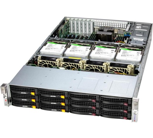 Серверная платформа Supermicro SuperStorage 2U Server 621E-ACR16L no CPU(2) 5th/4th Gen(MCC carrier)/TDP 270W/no DIMM(16)/16x3,5/2,5 SATA/SAS/2x10GbE/2x1600W/SFT-DCMS-Single