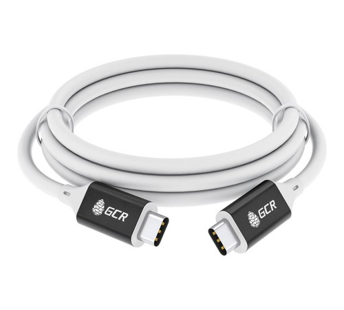 GCR Кабель USB 3.1 Type C-С, 2.0m белый, 100W/20V/5A, M/M, TPE, AL сase черный, белый ПВХ, экран, армированный