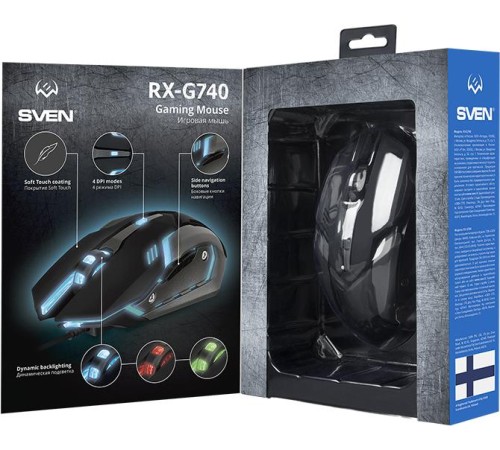 Игровая мышь SVEN RX-G740 USB (5+1кл. бесш. кл. 800-2400DPI, SoftTouch, подсветка) Игровая мышь SVEN RX-G740 USB (5+1кл. бесш. кл. 800-2400DPI, SoftTouch, подсветка)