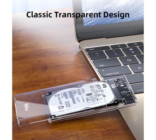 Внешний корпус для диска HDD/SSD Netac WH11 2.5 SATA to USB3.0 External HDD/SSD Case, Slide Transparent Cover, with USB3.0 A to B cable