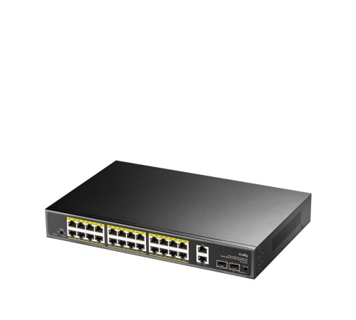 Коммутатор/ 24-10/100/1000 BASE-T Gigabit ports, 2-Port 10/100/1000 BASE-T Gigabit Uplink ports, 2-1000 BASE-X SFP Slot, 24-port IEEE 802.3at PoE+ Injector, 300 watts total Power budget, Supports PoE power up to 30W for each PoE port, Extend Mode (Transmi