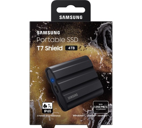 Внешние HDD и SSD/ Samsung External SSD T7 Shield, 4TB, Type C-to-C/A, USB 3.2 Gen2, R/W 1050/1000MB/s, IP65, 88x59x13mm, 98g, Black (12 мес.) Внешние HDD и SSD/ Samsung External SSD T7 Shield, 4TB, Type C-to-C/A, USB 3.2 Gen2, R/W 1050/1000MB/s, IP65, 88x59x13mm, 98g, Black (12 мес.)