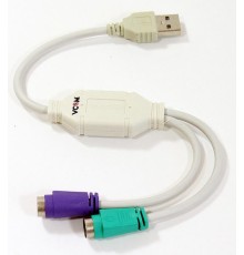 Кабель-адаптер/ Кабель-адаптер USB A->2xPS/2 (адаптер для подключения PS/2 клавиатуры и мыши к USB порту) VCOM