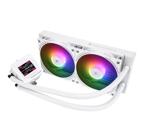 Водяное охлаждение для процессора/ Water Cooling System Thermalright Frozen Warframe SE 240 ARGB White (240mm, LED temp., Black, ARGB/ Fans: 2x120mm, 70.84CFM, 29.8dBA, 2000RPM/ Pump height 59mm, Rad thickness 27mm/ S: 1851, 1700, 1200, 115X, AM5, AM4) Водяное охлаждение для процессора/ Water Cooling System Thermalright Frozen Warframe SE 240 ARGB White (240mm, LED temp., Black, ARGB/ Fans: 2x120mm, 70.84CFM, 29.8dBA, 2000RPM/ Pump height 59mm, Rad thickness 27mm/ S: 1851, 1700, 1200, 115X, AM5, AM4)