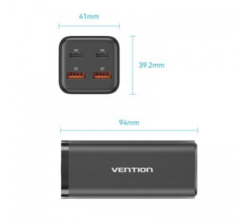 Сетевое зарядное устройство Vention на 4 порта GaN 100W USB (C+C+A+A) Чёрный, шт.