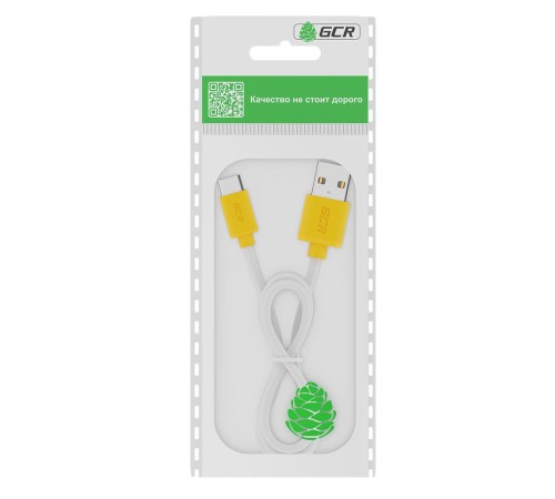 GCR Кабель 1.0m TypeC, белый, желтые коннекторы, быстрая зарядка, 28/24 AWG, GCR-53241