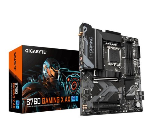 Материнская плата GIGABYTE B760 GAMING X AX, LGA1700, B760, 4*DDR5, 4*SATA, 3*M.2, 3*USB 3.2, 5*USB 2.0, 3*PCIx16, HDMI+DP, ATX