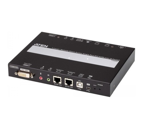 Удлинитель, KVM+DVI, управление по IP, Rackmount/Desktop, 10/100 Base-T, с KVM-шнурами PS2 1х1.2м.;USB 1x1.2м., TCP/IP, (Virtual Media;WIN98SE/ME/2000/XP/FREE-BSD/LINUX 7.0 или выше;1600x1200 60Hz;)/ 1-Local/Remote Share Access Single Port DVI KVM over IP