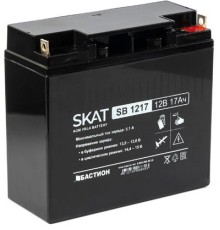 2536 SKAT SB 1217, 12В, 17Ач, максимальный ток заряда 5,1 А. Тип клеммы — B1 (под болт М5 с гайкой). Размер корпуса — 77х180х168. Вес — 4,9 кг. Срок службы — 6 лет. Гарантия - 18 месяцев.