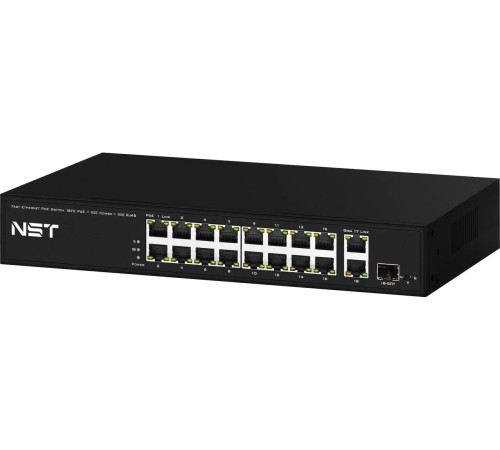 PoE коммутатор Fast Ethernet/ PoE коммутатор Fast Ethernet на 16 x RJ45 PoE + 2 x RJ45 GE + 1 SFP GE порта. Порты: 16 x FE (10/100 Base-T) с поддержкой PoE (IEEE 802.3af/at), 2 x GE Uplink (RJ45), 1 x GE SFP Uplink. Соответствует стандартам PoE IEEE 802.3 PoE коммутатор Fast Ethernet/ PoE коммутатор Fast Ethernet на 16 x RJ45 PoE + 2 x RJ45 GE + 1 SFP GE порта. Порты: 16 x FE (10/100 Base-T) с поддержкой PoE (IEEE 802.3af/at), 2 x GE Uplink (RJ45), 1 x GE SFP Uplink. Соответствует стандартам PoE IEEE 802.3