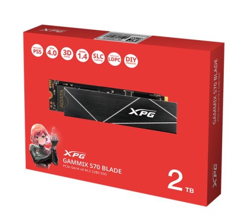 Твердотельный накопитель ADATA GAMMIX S70 BLADE M.2 2280 NVMe PCIe 4.0 x4 2TB 7400/6800 COLOR BOX SEPARATED