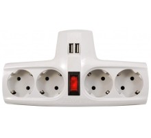 Разветвитель/ Разветвитель ZIS Pilot T USB, 4 розетки (евро с заземлением), 2*USB