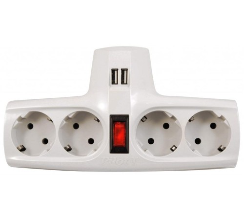 Разветвитель/ Разветвитель ZIS Pilot T USB, 4 розетки (евро с заземлением), 2*USB