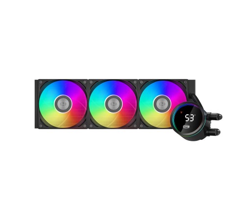 Система охлаждения/ Water Cooling System PCCooler DA360 Pro ARGB Digital BK (300W, 360mm, LED temp., Black, ARGB/ Fans: 3x120mm, 75.8CFM, 33.7dBA, 2200RPM/ Pump height 57mm, 28dBA, 3000RPM, Rad thickness 27mm/ S: 1851, 1700, 1200, 20XX, 115X, AM5, AM4) Система охлаждения/ Water Cooling System PCCooler DA360 Pro ARGB Digital BK (300W, 360mm, LED temp., Black, ARGB/ Fans: 3x120mm, 75.8CFM, 33.7dBA, 2200RPM/ Pump height 57mm, 28dBA, 3000RPM, Rad thickness 27mm/ S: 1851, 1700, 1200, 20XX, 115X, AM5, AM4)