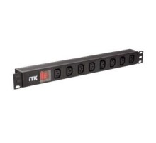 PDU 8 розеток C13 с LED выключателем,1U, вх. С14, без шнура, алюминиевый профиль