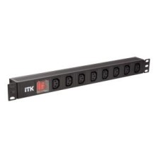 PDU 8 розеток C13 с LED выключателем,1U, вх. С14, без шнура, алюминиевый профиль