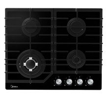 Газовая варочная поверхность Midea/ MDK/Газовая варочная поверхность,закаленное стекло, ширина 60 см, 4 газовые конфорки, 1 конфорка повышенной мощности WOK (4 кВт), фронтальные поворотные регуляторы, электроподжиг, газ-контроль каждой конфорки, чугунные