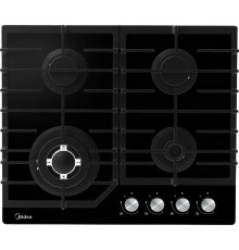 Газовая варочная поверхность Midea/ MDK/Газовая варочная поверхность,закаленное стекло, ширина 60 см, 4 газовые конфорки, 1 конфорка повышенной мощности WOK (4 кВт), фронтальные поворотные регуляторы, электроподжиг, газ-контроль каждой конфорки, чугунные