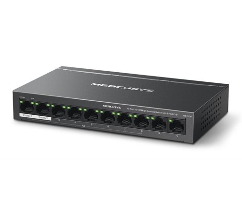 коммутатор Mercusys MS110P, 10-Port 10/100Mbps Desktop Switch with 8-Port PoE+