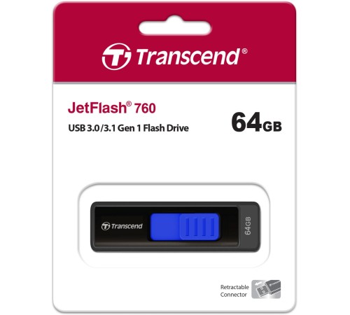 Флеш-накопитель/ Transcend 64GB JetFlash 760 (Black/Blue) USB 3.0