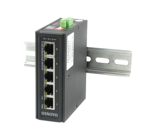 Коммутатор/ OSNOVO SW-70500-I Промышленный коммутатор Gb Ethernet на 5 портов, 5*10/100/1000Base-T, Встроенная грозозащита 6кВ, БП в комплект НЕ входит, монтаж на DIN-рейку (крепление в комплекте)