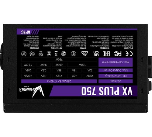Блок питания Formula V Line VX PLUS 750, 750W, ATX12V v2.3, 12cm Fan (ex Aerocool)