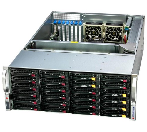 Серверная платформа Supermicro SuperStorage 4U Server 641E-E1CR24L noCPU(2)4th/5th gen(MCC Carrier)/TDP 270W/noDIMM(16)/24x 3.5"/2.5"  , 2x Rear 2.5" SATA Slots, 2x NVMe M.2/2x10GbE/SFT-DCMS-Single/2x1200W
