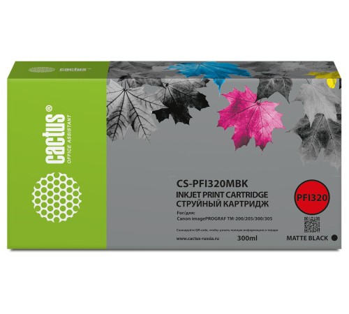 -/ Картридж струйный Cactus CS-PFI320MBK черный матовый (300мл) для Canon imagePROGRAF TM-200/TM-200 MF