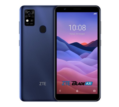 ZTE Blade A31 Blue, 5.45'' 720x1440, 4x1,6 ГГц+4x1,2 ГГц, 8 Core, 2GB RAM, 32GB, up to 128GB flash, 8Mpix/2Mpix, 2 Sim, 2G, 3G, LTE, BT v4.2, Wi-Fi, NFC, GPS, Micro-USB, 3000mAh, Android 11, 166g, 146 ммx71 ммx8,9 мм ZTE Blade A31 Blue, 5.45'' 720x1440, 4x1,6 ГГц+4x1,2 ГГц, 8 Core, 2GB RAM, 32GB, up to 128GB flash, 8Mpix/2Mpix, 2 Sim, 2G, 3G, LTE, BT v4.2, Wi-Fi, NFC, GPS, Micro-USB, 3000mAh, Android 11, 166g, 146 ммx71 ммx8,9 мм