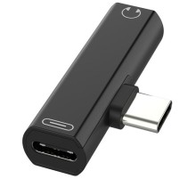 GCR Переходник USB Type C > 3.5mm mini jack + TypeC, черный, GCR-UC2AUX