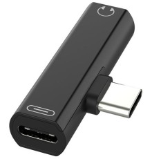 GCR Переходник USB Type C > 3.5mm mini jack + TypeC, черный, GCR-UC2AUX