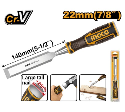 Стамеска 22x140мм, CrV, INGCO HWC0806 INDUSTRIAL Стамеска 22x140мм, CrV, INGCO HWC0806 INDUSTRIAL