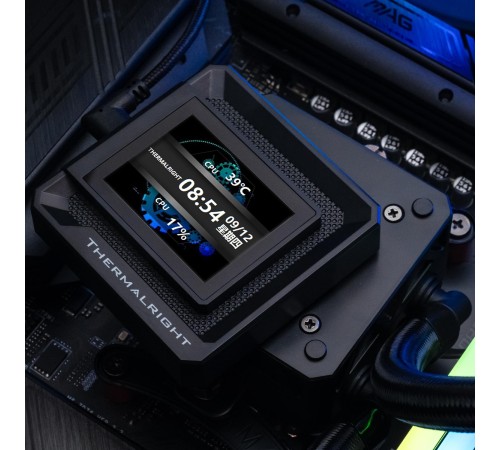 Водяное охлаждение для процессора/ Water Cooling System Thermalright Frozen Warframe SE 240 ARGB Black  (240mm, LED temp., Black, ARGB/ Fans: 2x120mm, 70.84CFM, 29.8dBA, 2000RPM/ Pump height 59mm, Rad thickness 27mm/ S: 1851, 1700, 1200, 115X, AM5, AM4)