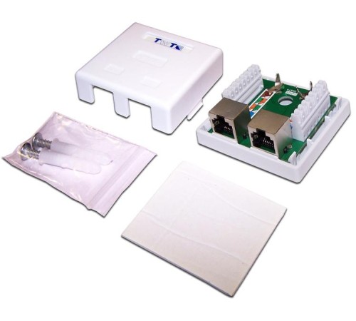 Настенная розетка, 2 порта RJ-45 категории 5е, STP, белая Настенная розетка, 2 порта RJ-45 категории 5е, STP, белая